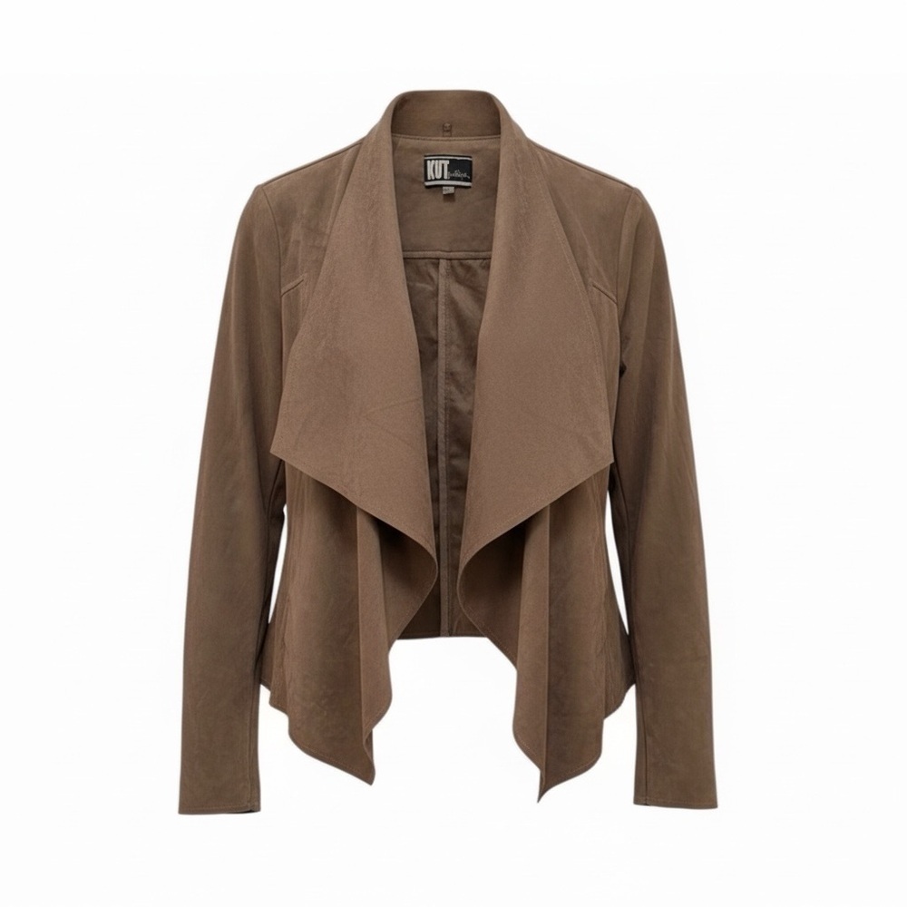 KUT from the Kloth Faux Tan Suede Waterfall Moto-Style Jacket Y2K Indie